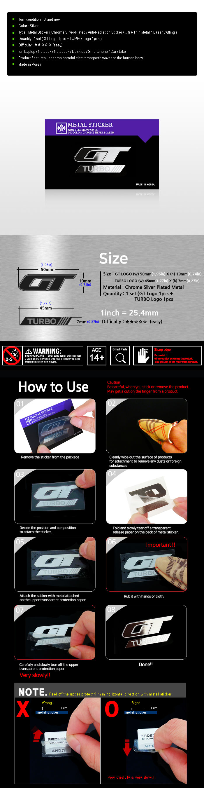 GT TURBO Metal Sticker Description 